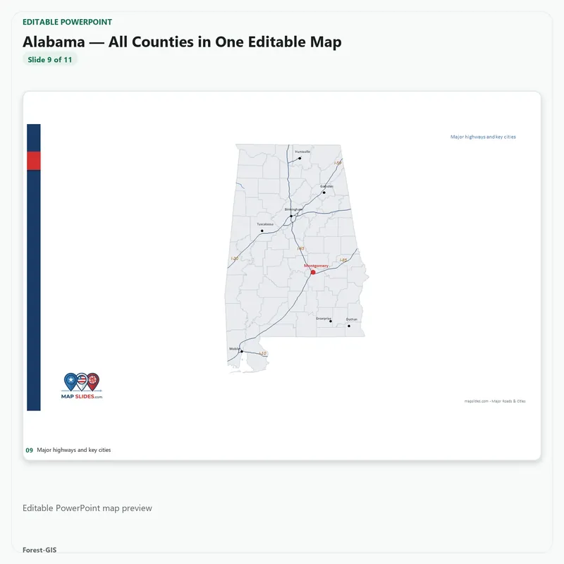 Alabama — All Counties in One Editable Map - Image 3