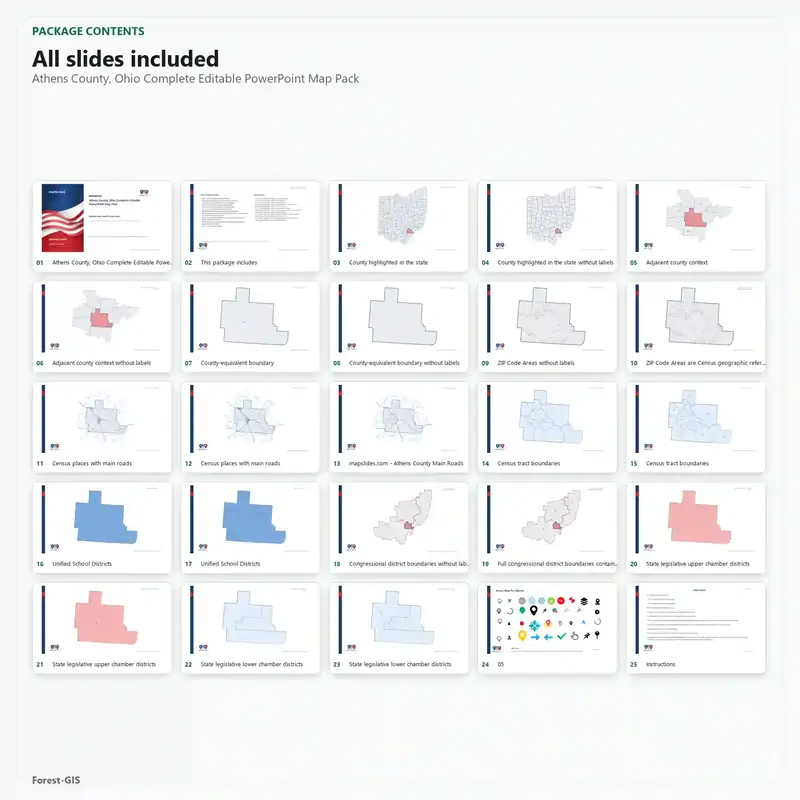 Athens County, Ohio Editable Map Pack - Image 2