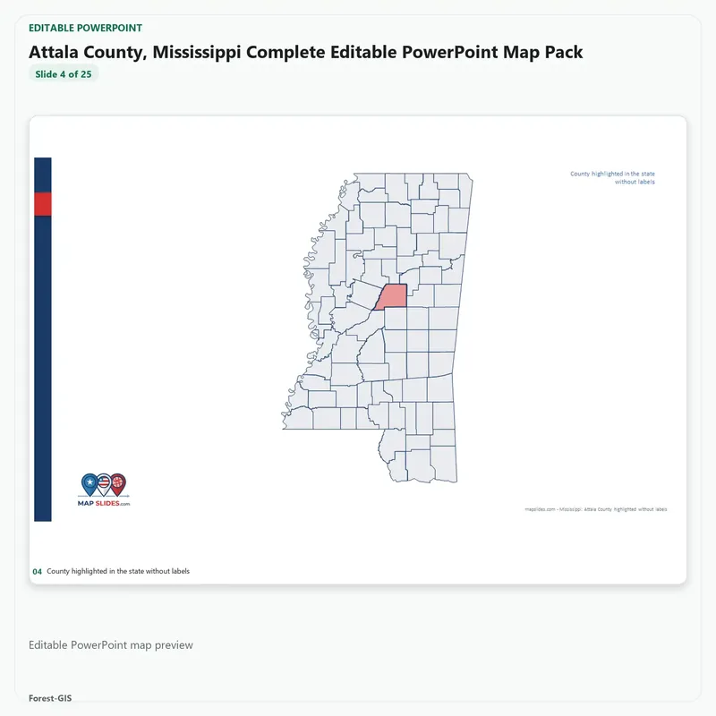 Attala County, Mississippi Editable Map Pack - Image 4