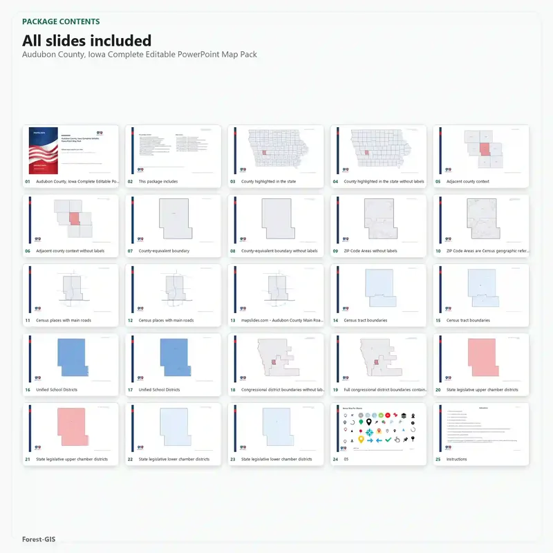Audubon County, Iowa Editable Map Pack - Image 2