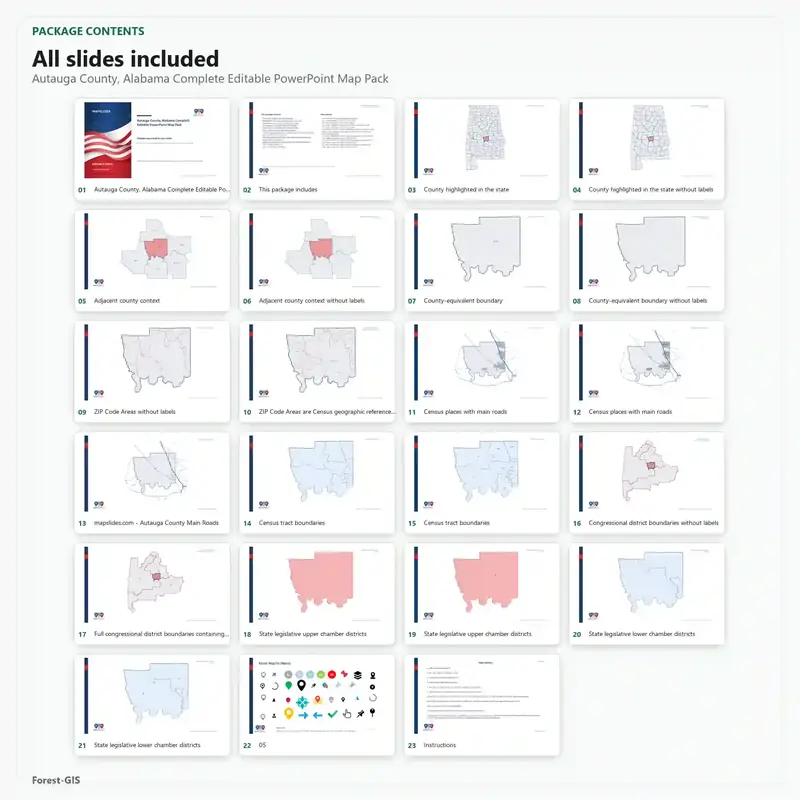 Autauga County, Alabama Editable Map Pack - Image 2