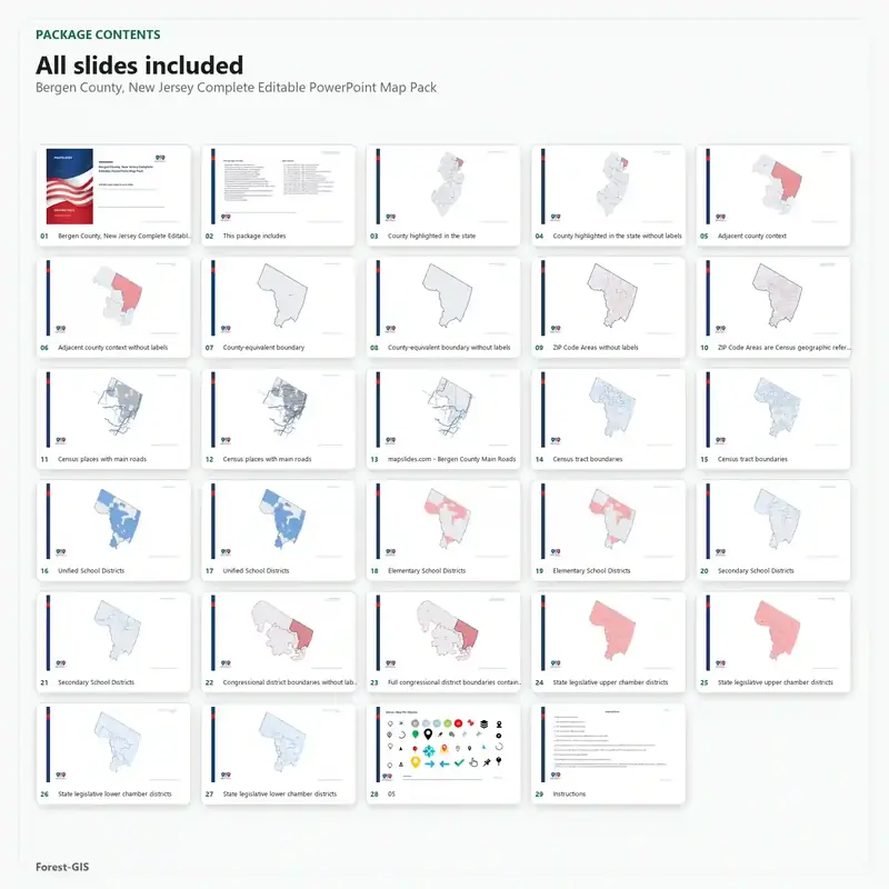 Bergen County, New Jersey Editable Map Pack - Image 2