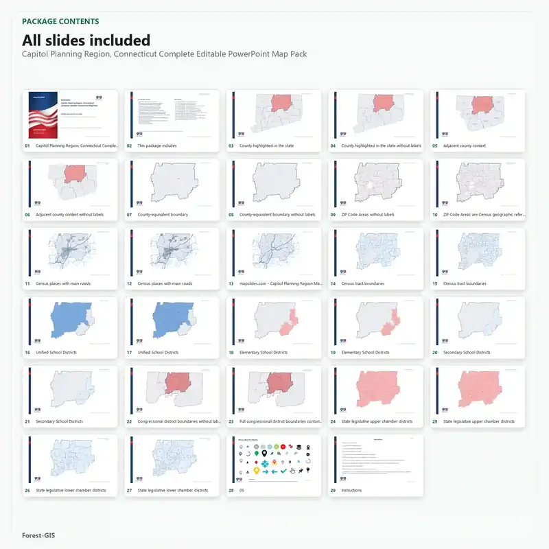 Capitol Planning Region, Connecticut Editable Map Pack - Image 2