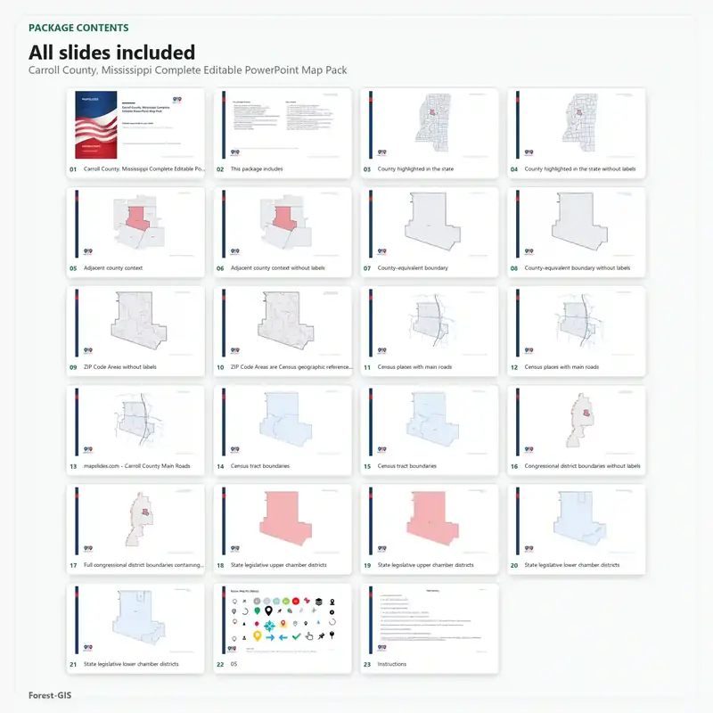 Carroll County, Mississippi Editable Map Pack - Image 2