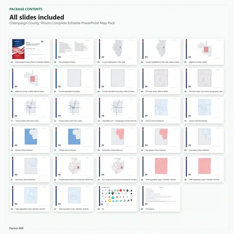 Champaign County, Illinois Editable Map Pack - Image 2
