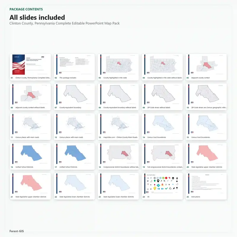Clinton County, Pennsylvania Editable Map Pack - Image 2