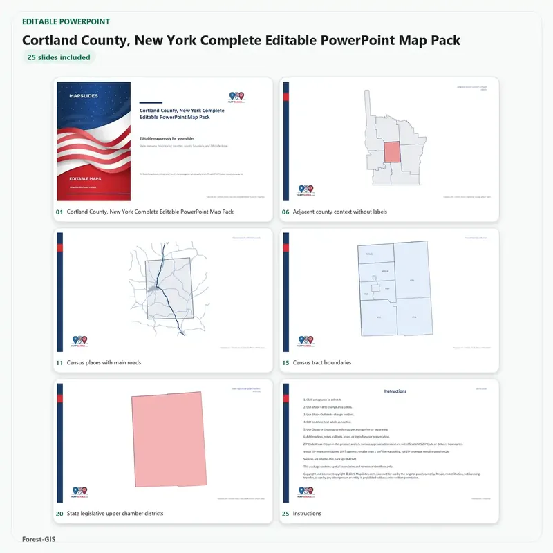 Cortland County, New York Editable Map Pack