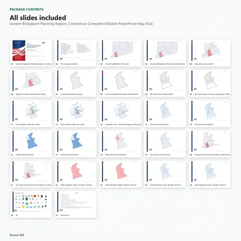 Greater Bridgeport Planning Region, Connecticut Editable Map Pack - Image 2