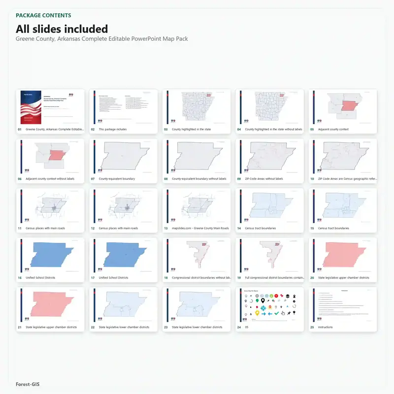 Greene County, Arkansas Editable Map Pack - Image 2