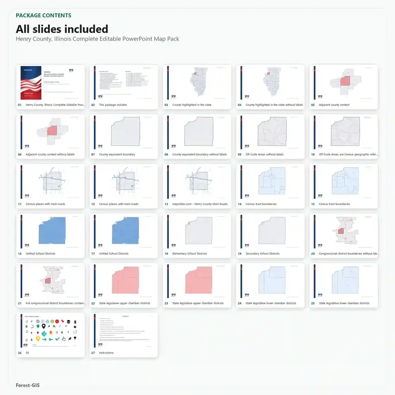 Henry County, Illinois Editable Map Pack - Image 2