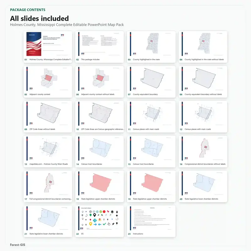 Holmes County, Mississippi Editable Map Pack - Image 2