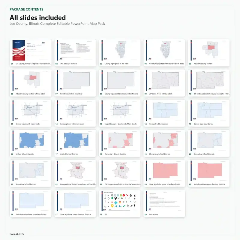 Lee County, Illinois Editable Map Pack - Image 2