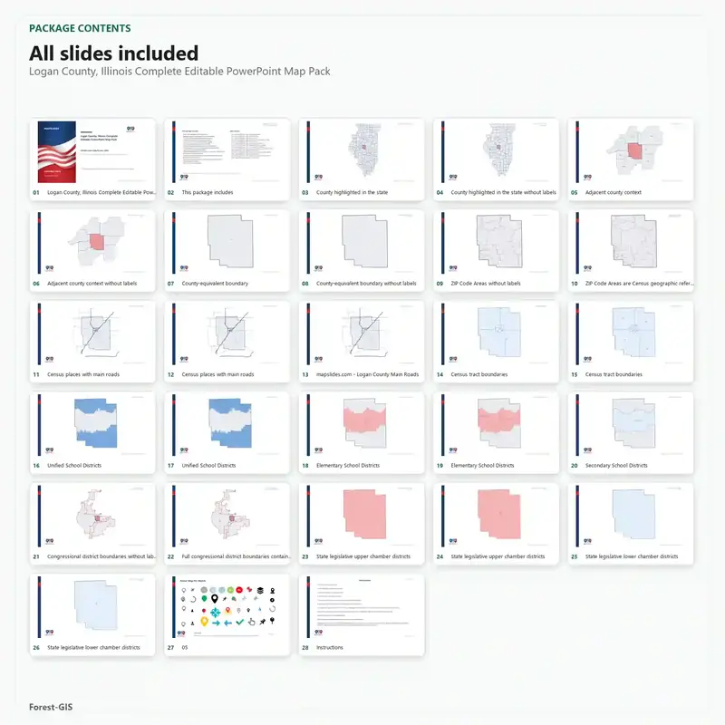 Logan County, Illinois Editable Map Pack - Image 2