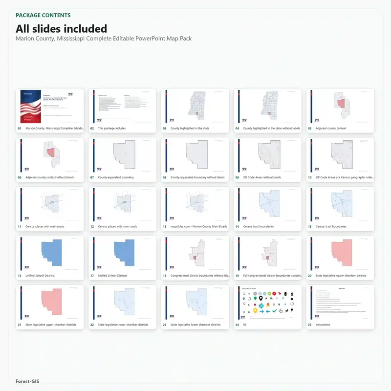 Marion County, Mississippi Editable Map Pack - Image 2