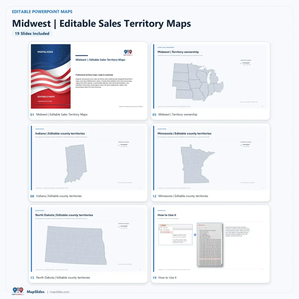 Midwest Editable Sales Territory Maps – PowerPoint