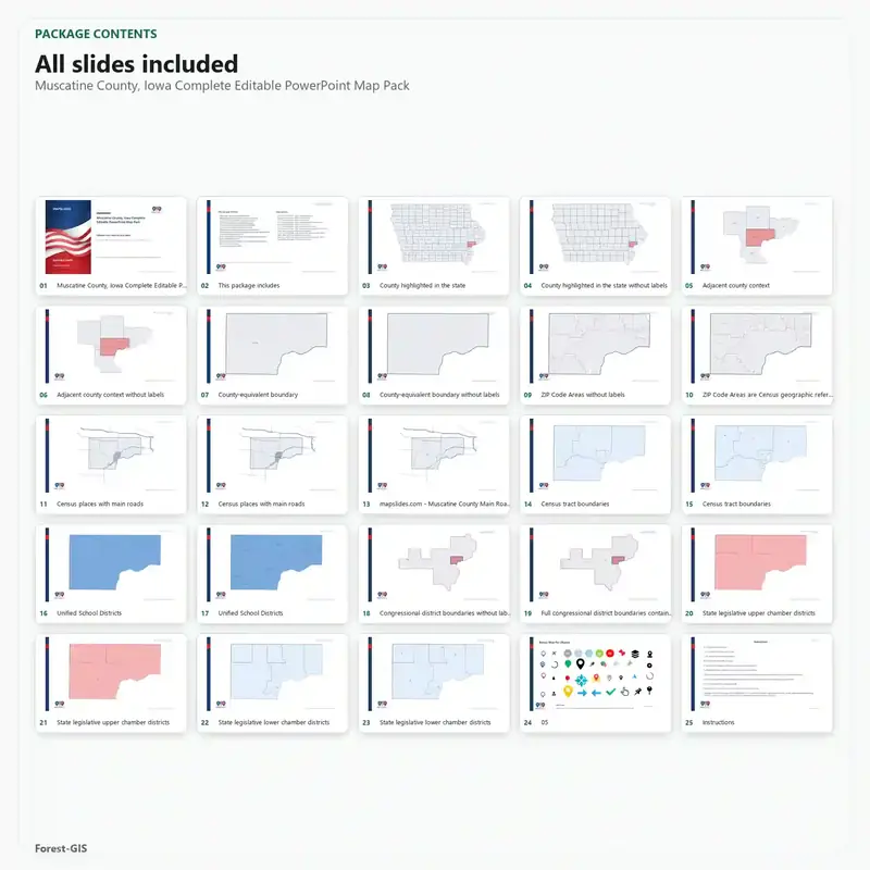 Muscatine County, Iowa Editable Map Pack - Image 2