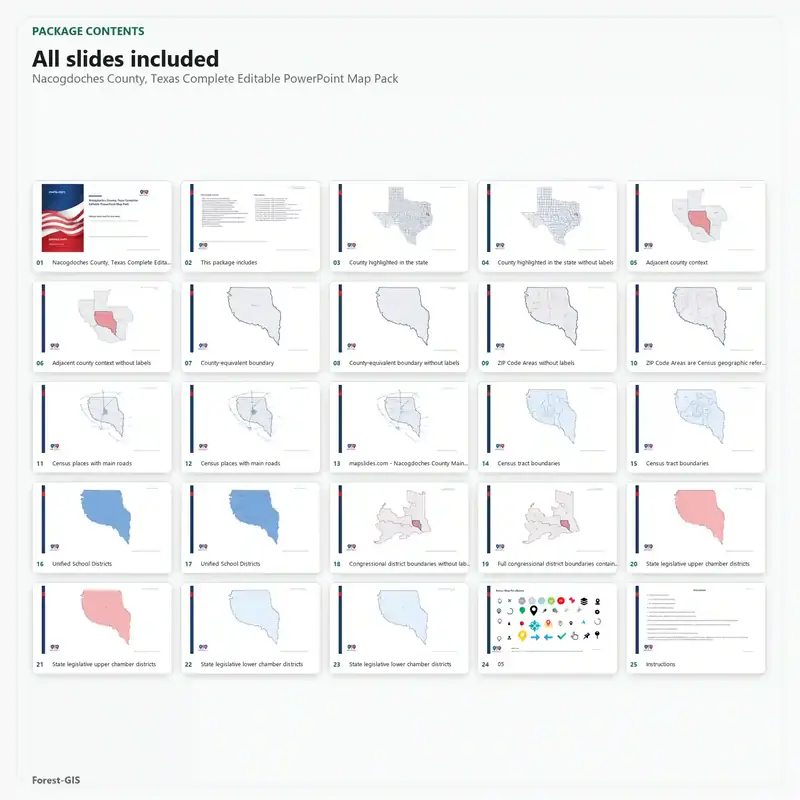 Nacogdoches County, Texas Editable Map Pack - Image 2