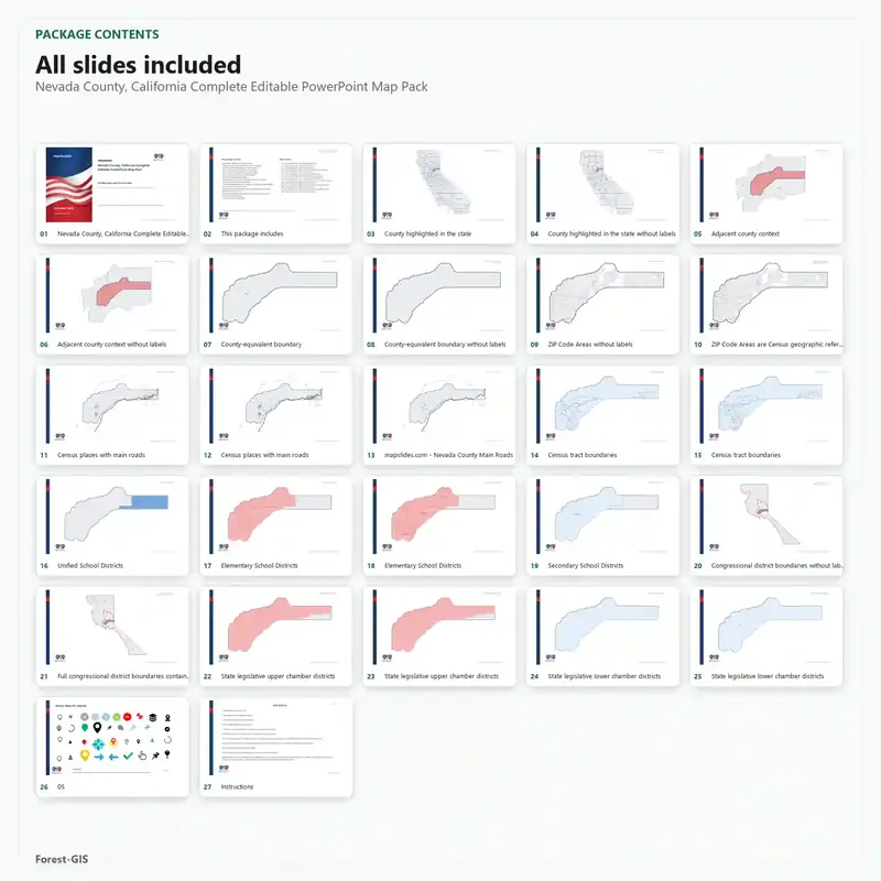 Nevada County, California Editable Map Pack - Image 2