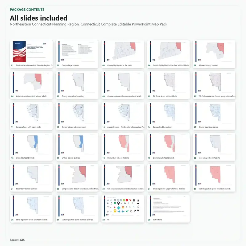 Northeastern Connecticut Planning Region, Connecticut Editable Map Pack - Image 2
