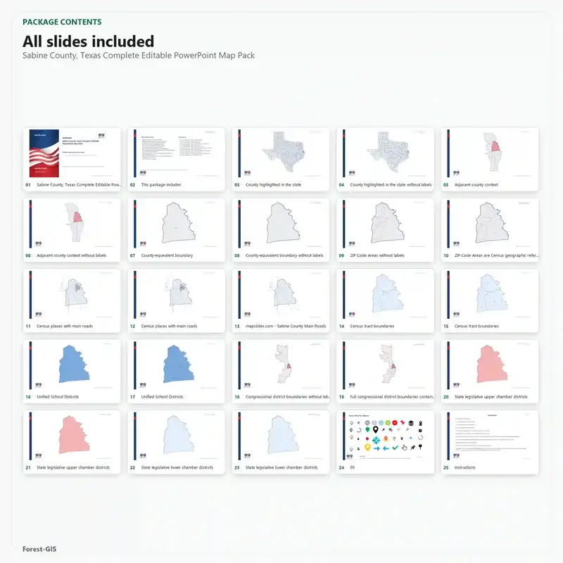 Sabine County, Texas Editable Map Pack - Image 2