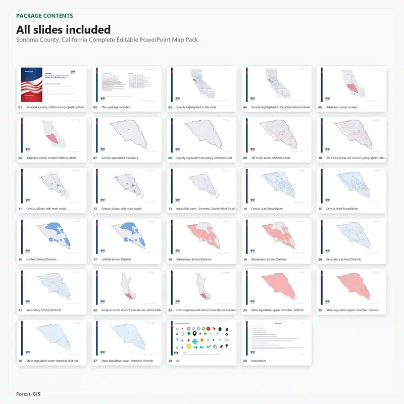 Sonoma County, California Editable Map Pack - Image 2