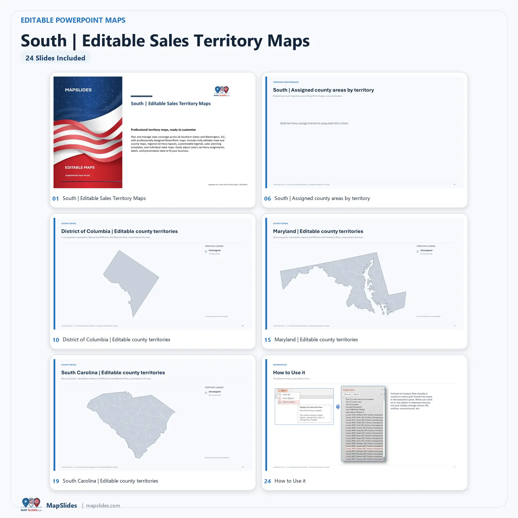South Editable Sales Territory Maps – PowerPoint
