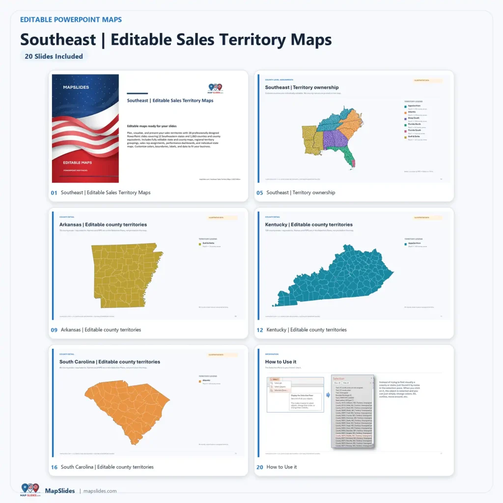 Southeast Editable Sales Territory Maps – PowerPoint