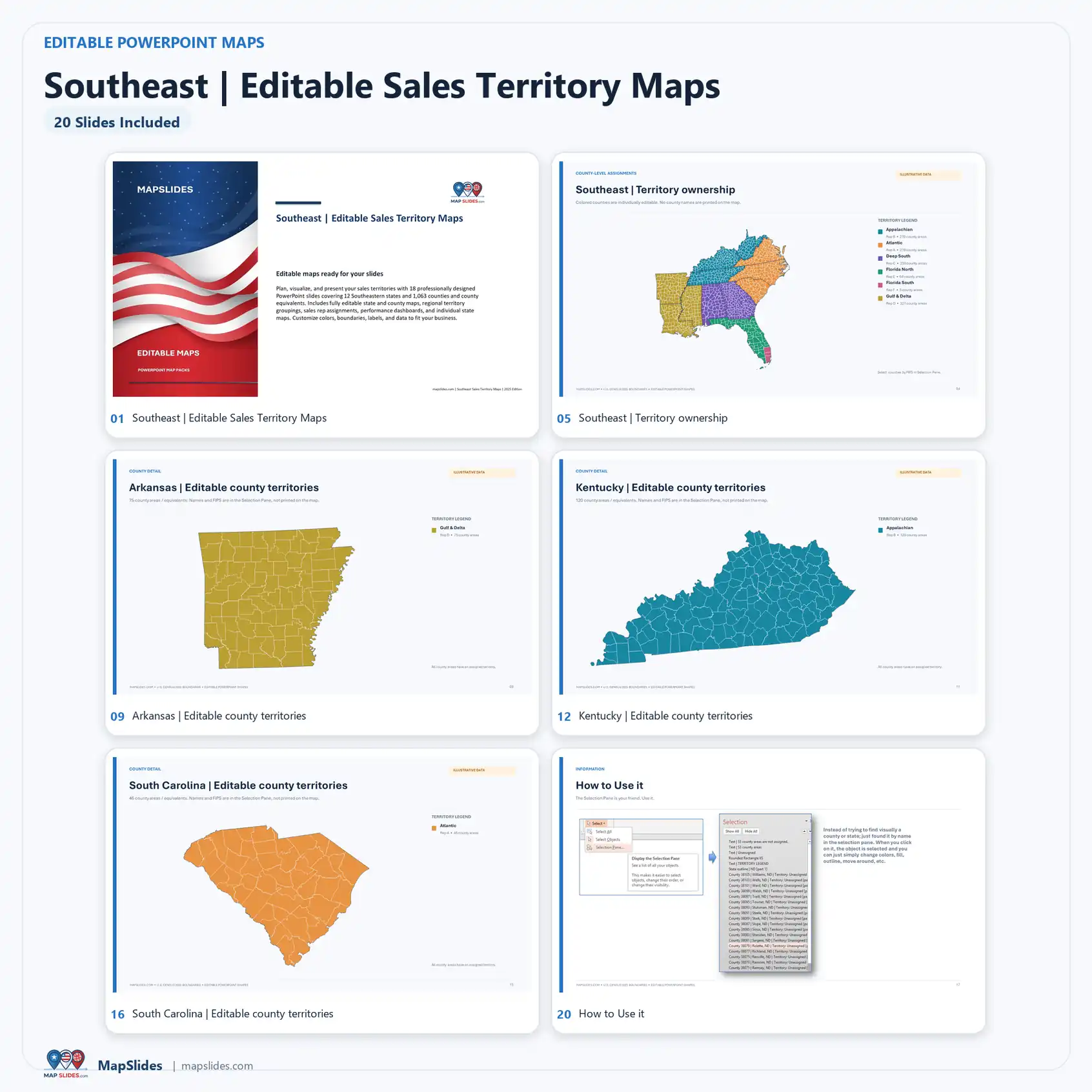 Southeast Editable Sales Territory Maps – PowerPoint