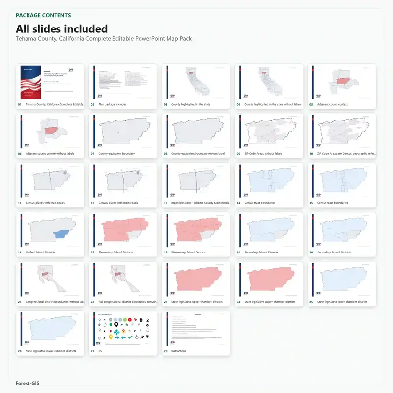 Tehama County, California Editable Map Pack - Image 2