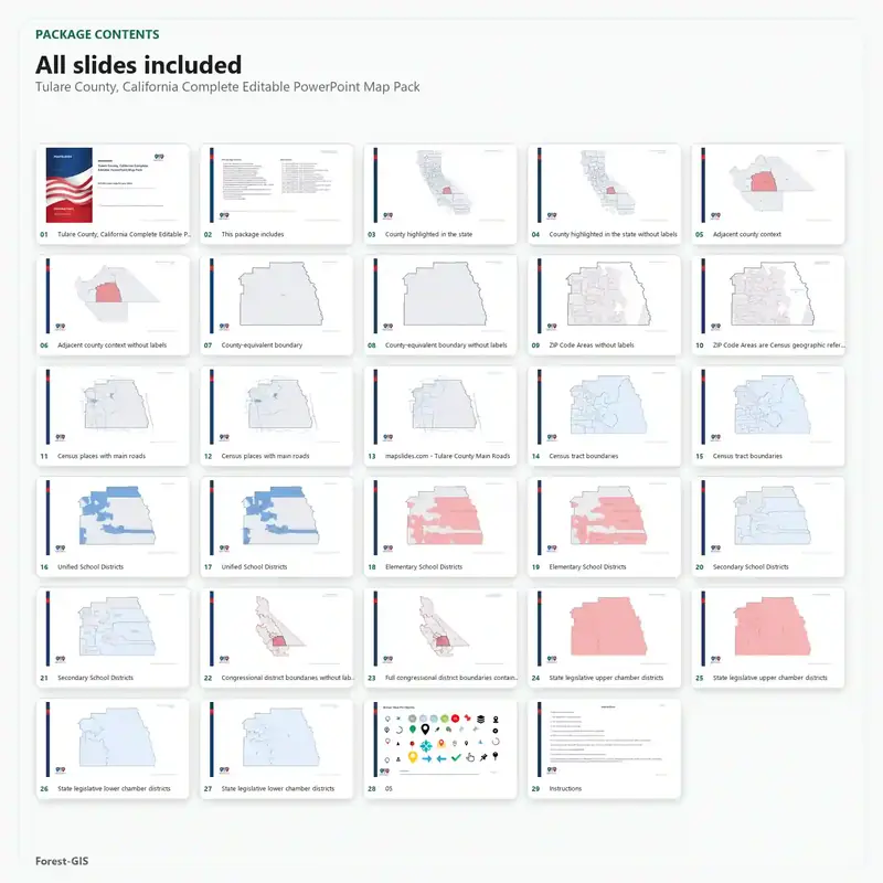Tulare County, California Editable Map Pack - Image 2