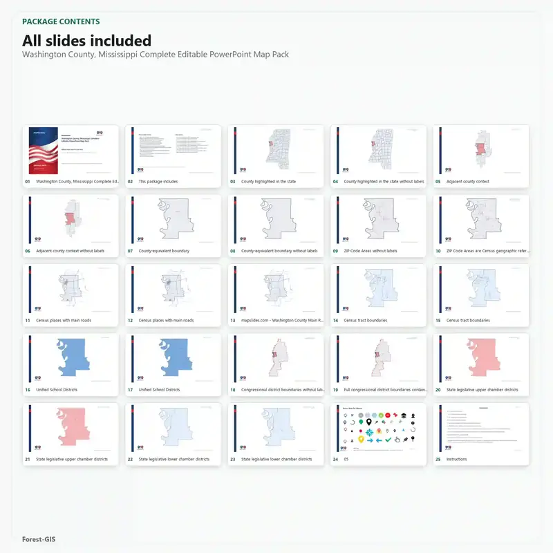 Washington County, Mississippi Editable Map Pack - Image 2