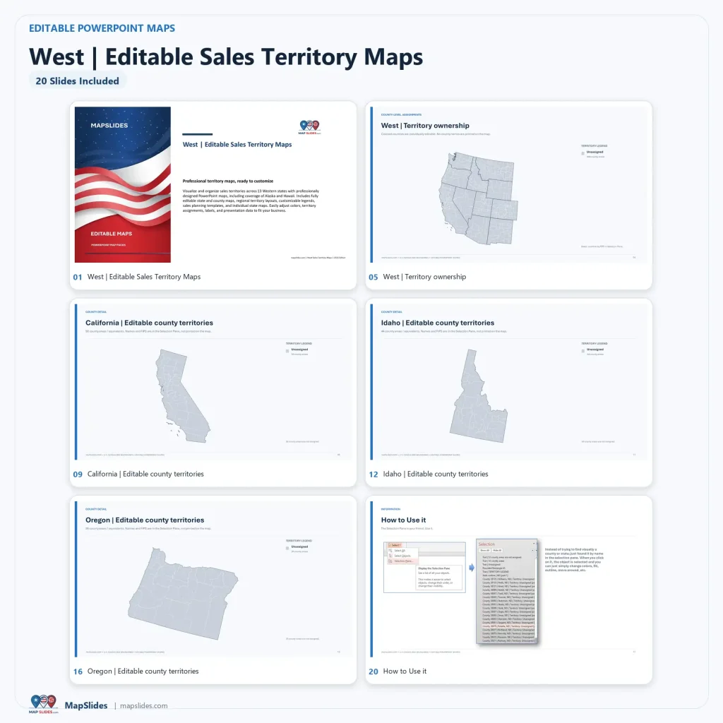 West Editable Sales Territory Maps – PowerPoint