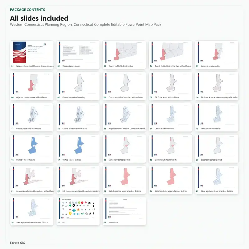 Western Connecticut Planning Region, Connecticut Editable Map Pack - Image 2