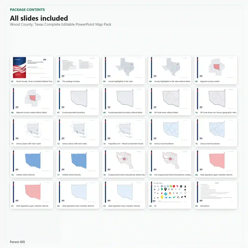 Wood County, Texas Editable Map Pack - Image 2