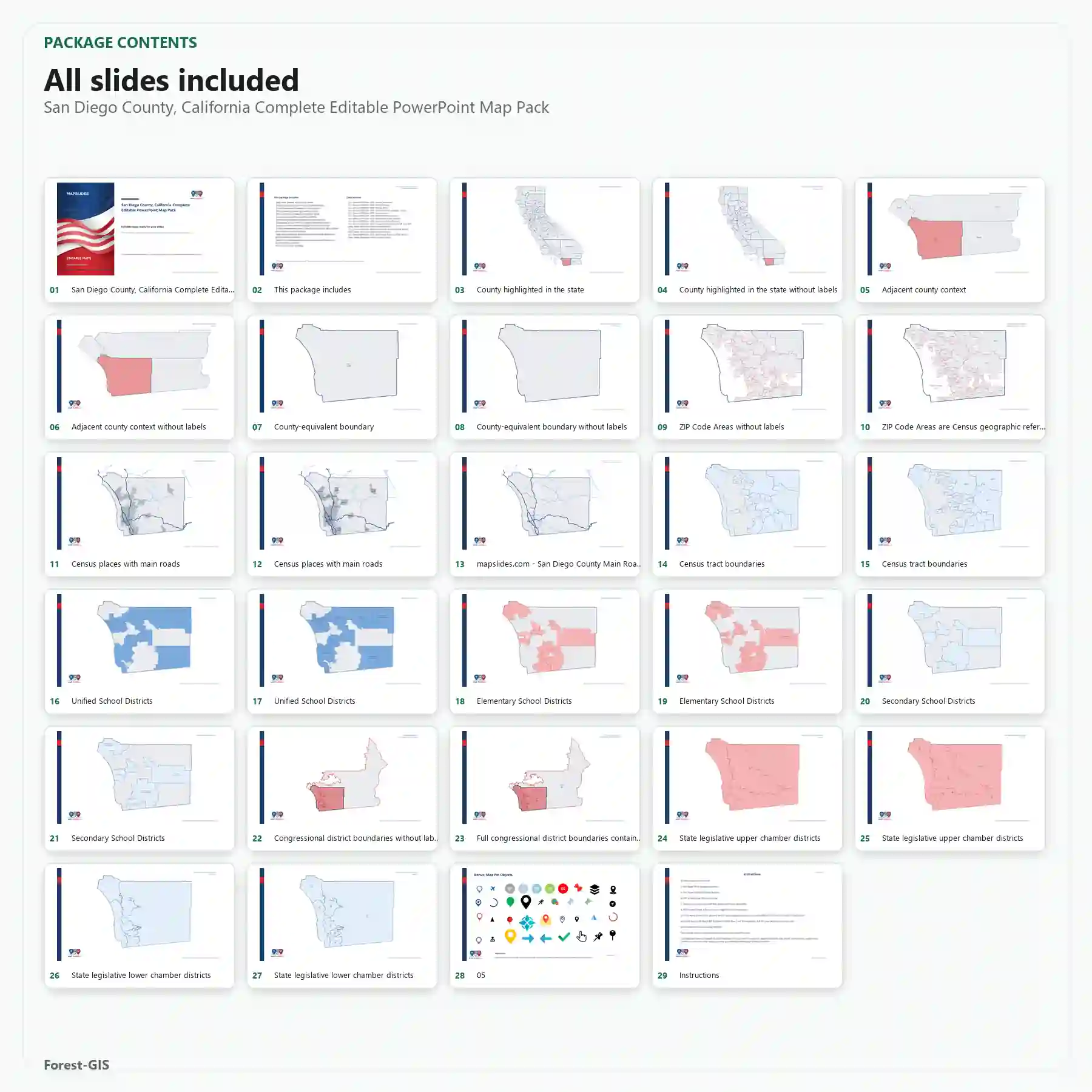 San Diego County, California Editable Map Pack editable map example