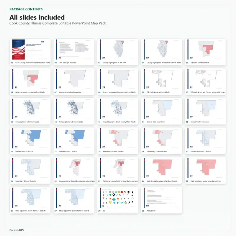 Cook County, Illinois Editable Map Pack editable map example