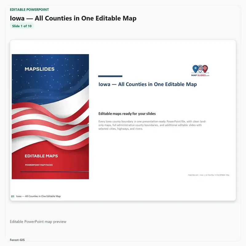 Iowa — All Counties in One Editable Map