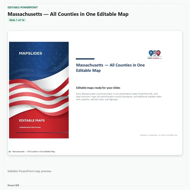Massachusetts — All Counties in One Editable Map