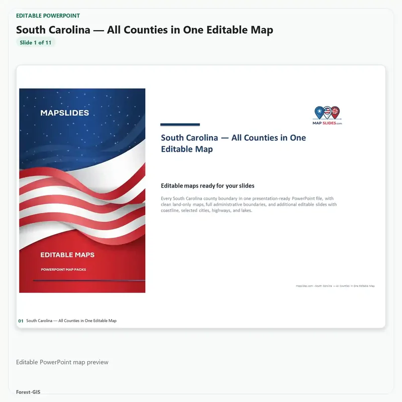 South Carolina — All Counties in One Editable Map